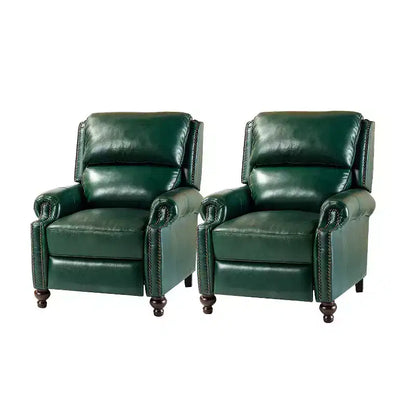 Ensemble de 2 fauteuils inclinables modernes en cuir véritable Elisabete avec garniture cloutée vintage pour salon et chambre à coucher | ART OF LIVING DESIGNS