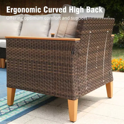 Captiva Designs Ensemble de canapés modulaires incurvés demi-lune en rotin osier 7 pièces pour l'extérieur avec pouf rembourré