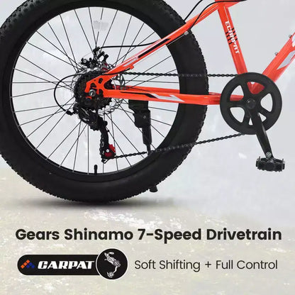Vélo Okak 24 pouces Fat Tire avec suspension avant, VTT 7 vitesses avec frein à disque et cadre en acier à haute teneur en carbone, Vélo de randonnée pour les trajets quotidiens