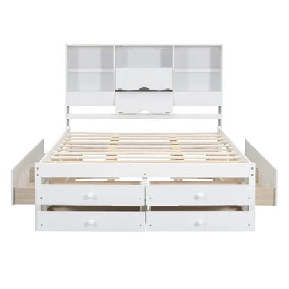 Letto a piattaforma King Size con testiera contenitore e 8 cassetti
