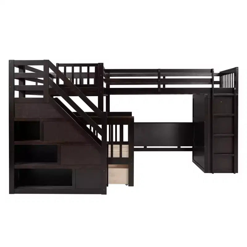 Lit superposé en L Whisen Modern Design (jumeau sur grand) avec 3 tiroirs, bureau portable et armoire