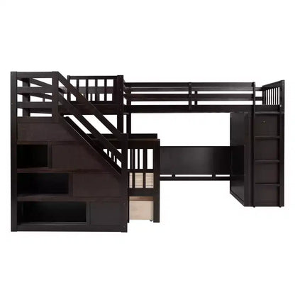Lit superposé en L Whisen Modern Design (jumeau sur grand) avec 3 tiroirs, bureau portable et armoire