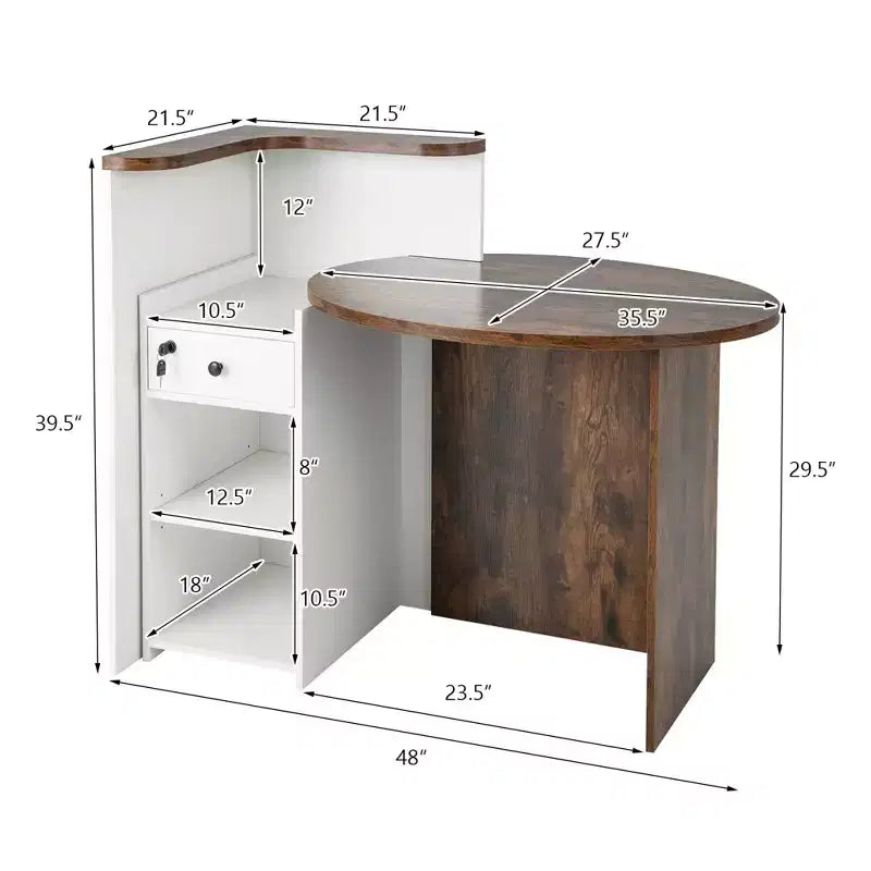 Costway Bancone per Reception, Scrivania da Ufficio con Ripiano Aperto e Cassetto con Serratura, Bianco/Marrone/Nero