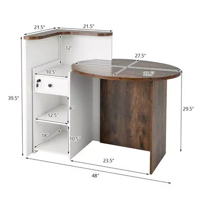 Costway Bancone per Reception, Scrivania da Ufficio con Ripiano Aperto e Cassetto con Serratura, Bianco/Marrone/Nero