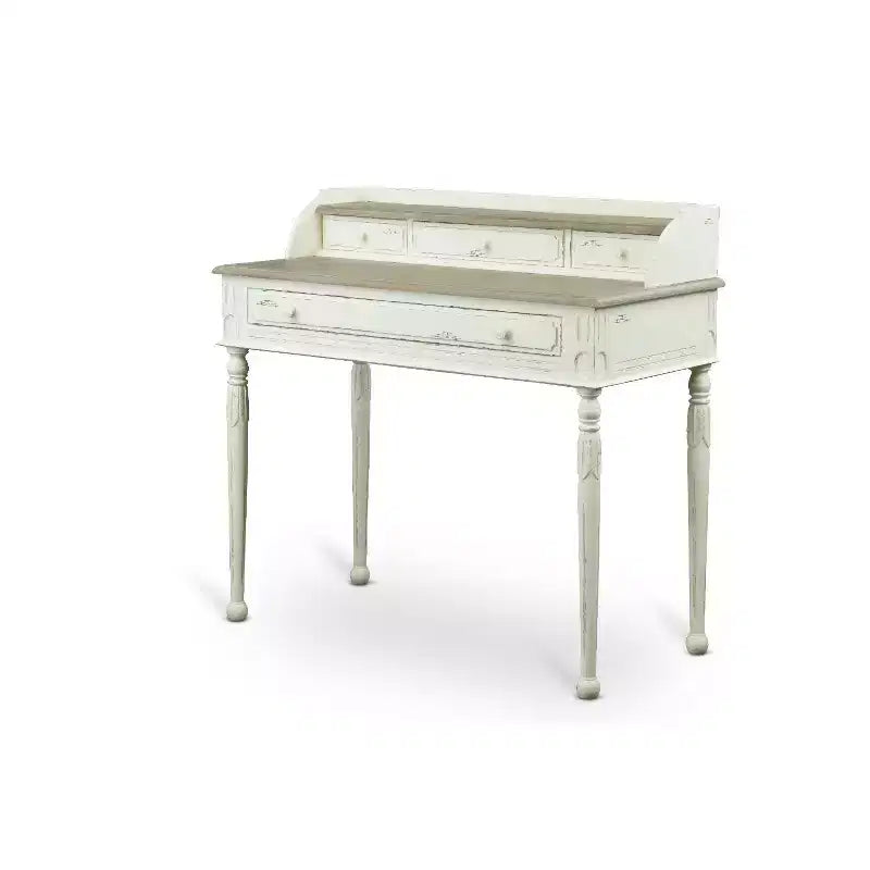 Bureau Anjou traditionnel français Blanc/Marron clair - Baxton Studio : 4 tiroirs, plateau en bois de mindi, mobilier de bureau à domicile
