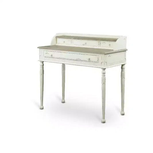 Bureau Anjou traditionnel français Blanc/Marron clair - Baxton Studio : 4 tiroirs, plateau en bois de mindi, mobilier de bureau à domicile