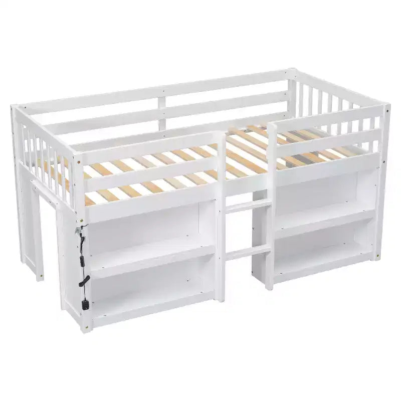 Whisen Letto a soppalco basso per bambini, dimensioni letto singolo, 79,8''L * 43,9''W, con due ripiani e luci LED