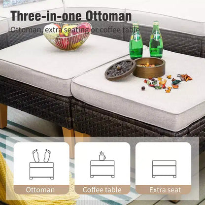 Captiva Designs Ensemble de canapés modulaires incurvés demi-lune en rotin osier 7 pièces pour l'extérieur avec pouf rembourré