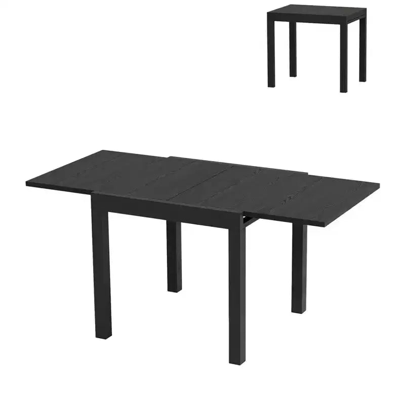 Table à manger extérieure extensible en aluminium imitation bois - Rectangulaire, résistante à la rouille, 6 places