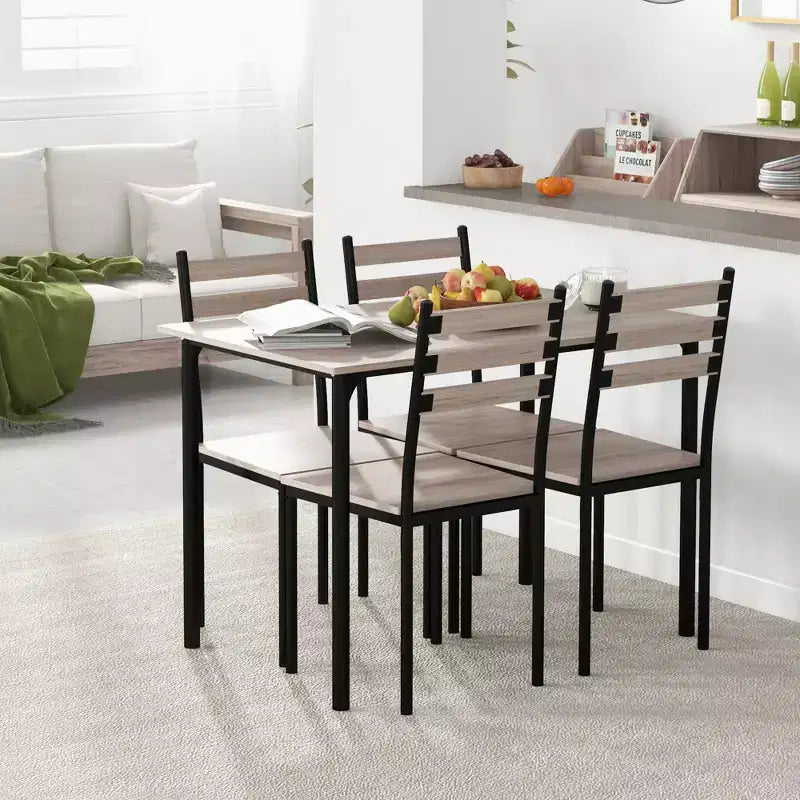 Set Tavolo da Cucina da Pranzo Moderno 5 Pezzi HOMCOM, 1 Tavolo 4 Sedie con Gambe in Metallo, Adatto per Esterni