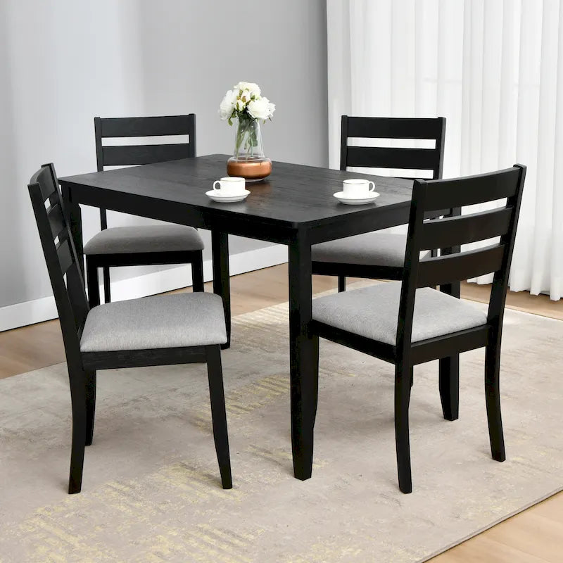 Sedie da pranzo in legno con schienale a doghe, set da 4