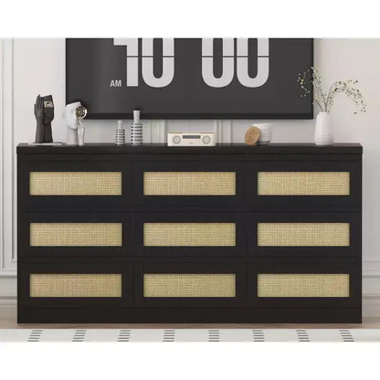 Comò per camera da letto, cassettiera a 9 cassetti in rattan per armadio, cassettiere e cassettoni doppi in legno