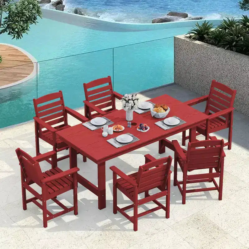 Set da pranzo da esterno Hyleory 7 pezzi, tavolo rettangolare da 170 cm con foro per ombrellone e 6 sedie