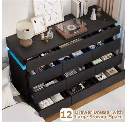 Cassettiera in legno da 149 cm con 12 cassetti, comò moderno per camera da letto, soggiorno, corridoio e ingresso