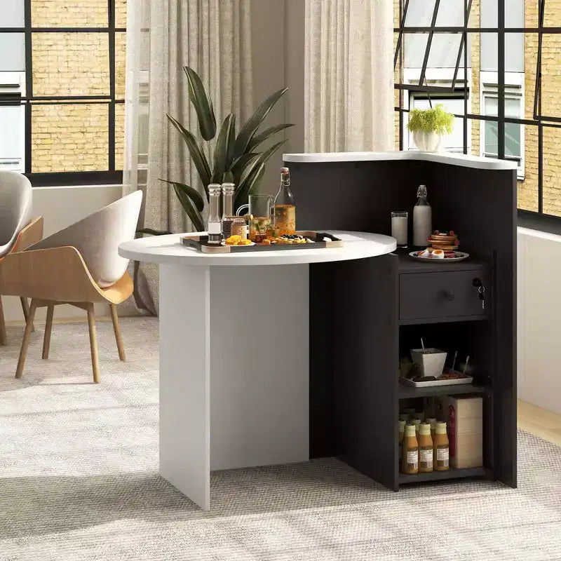 Costway Bancone per Reception, Scrivania da Ufficio con Ripiano Aperto e Cassetto con Serratura, Bianco/Marrone/Nero