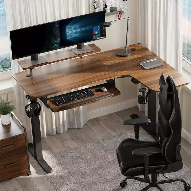 Scrivania angolare EUREKA ERGONOMIC 60x23 regolabile in altezza con set di accessori