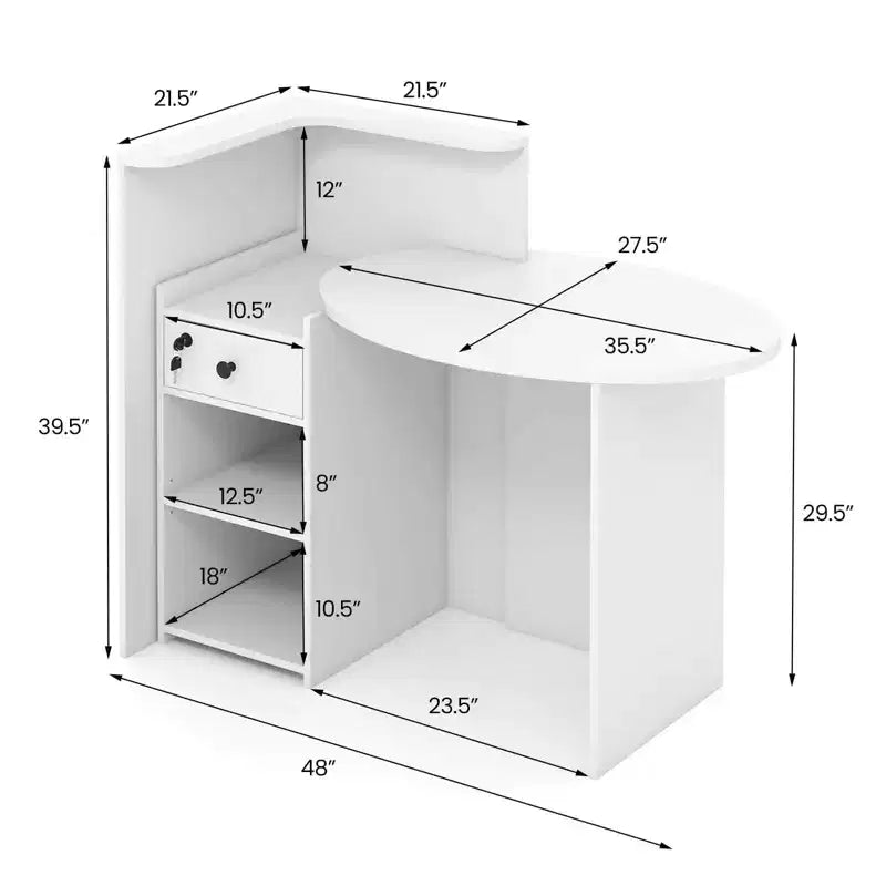 Costway Bancone per Reception, Scrivania da Ufficio con Ripiano Aperto e Cassetto con Serratura, Bianco/Marrone/Nero