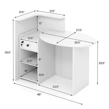 Costway Bancone per Reception, Scrivania da Ufficio con Ripiano Aperto e Cassetto con Serratura, Bianco/Marrone/Nero