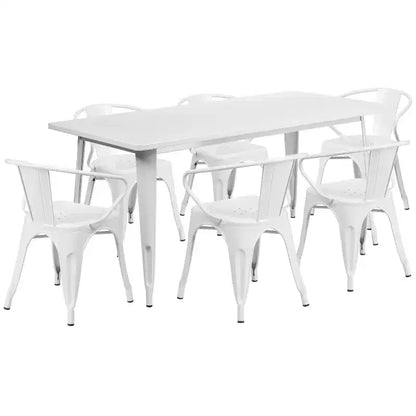 Ensemble table rectangulaire en métal qualité commerciale Emma et Oliver avec 6 chaises avec accoudoirs, pour l'intérieur et l'extérieur