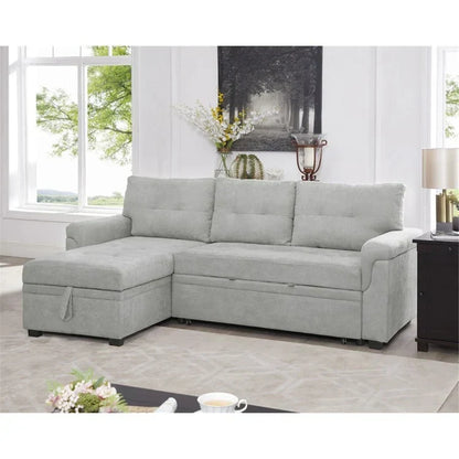 Divano componibile convertibile reversibile con letto estraibile, chaise longue con contenitore nascosto e gambe durevoli