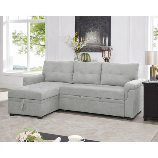 Divano componibile convertibile reversibile con letto estraibile, chaise longue con contenitore nascosto e gambe durevoli