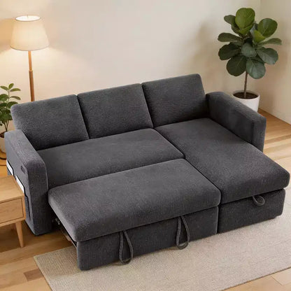 Dyonery Divano Letto Angolare 81, Divano Estraibile a L con Chaise Longue Reversibile con Contenitore, USB, Schienale Reclinabile