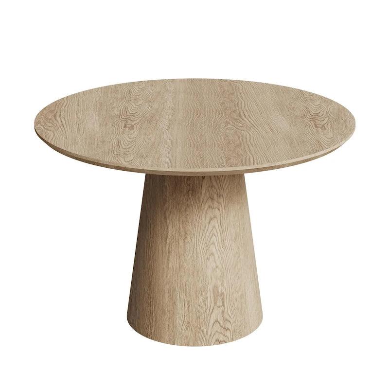 Table de salle à manger ronde pour 4-6 personnes, en bois naturel avec pied conique en bois, style rustique minimaliste