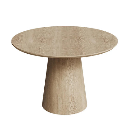 Table de salle à manger ronde pour 4-6 personnes, en bois naturel avec pied conique en bois, style rustique minimaliste