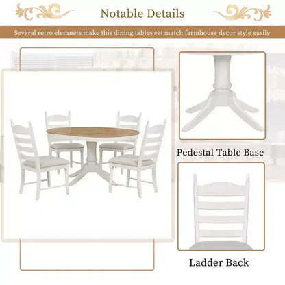Set tavolo da pranzo rotondo allungabile per 4 persone, set da pranzo stile rustico e 4 sedie imbottite