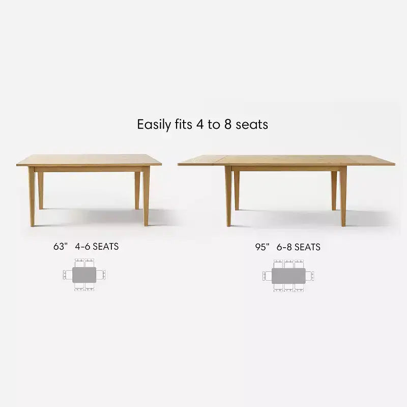 Set da pranzo da 9 pezzi con prolunga, include 6 sedie senza braccioli e 2 poltrone in lino neutro, gambe in legno massello, stile moderno-Panipeachy