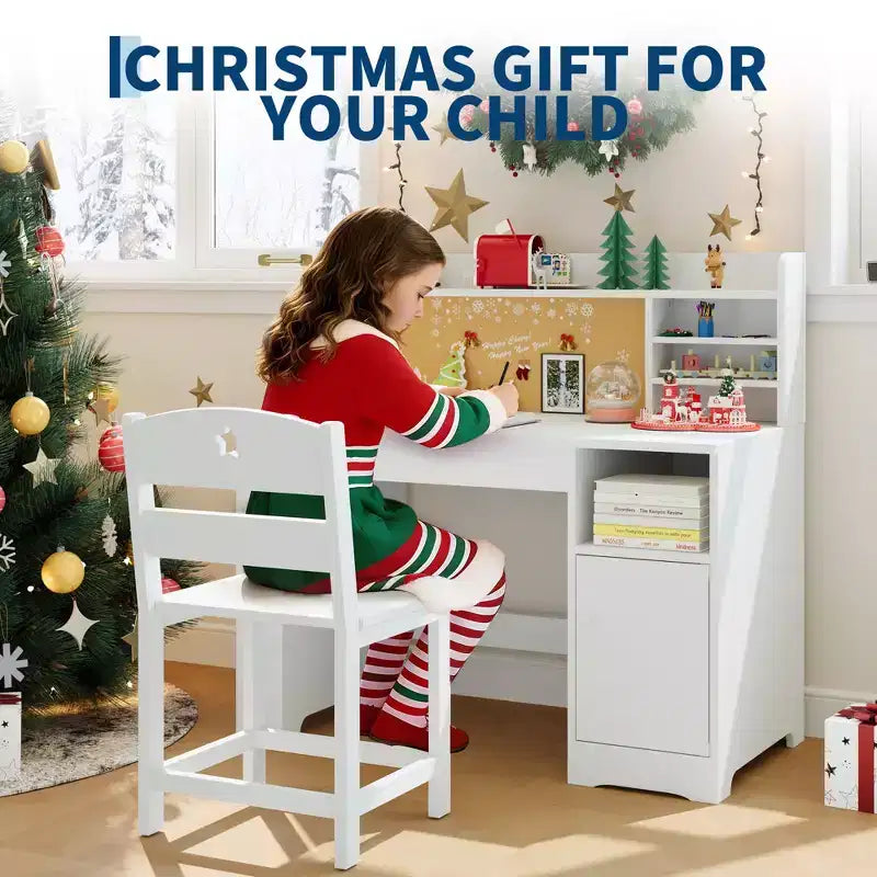 Set scrivania e sedia per bambini, con libreria superiore e piano inclinabile, tavolo da studio per bambini, scrivania per studenti, per camera da letto, casa