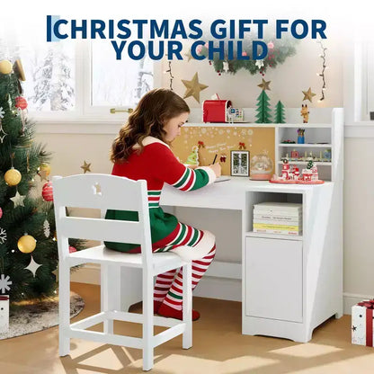 Set scrivania e sedia per bambini, con libreria superiore e piano inclinabile, tavolo da studio per bambini, scrivania per studenti, per camera da letto, casa
