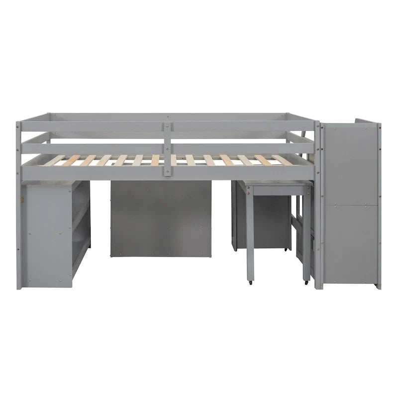 Lit mezzanine pleine taille avec bureau coulissant et 3 tiroirs