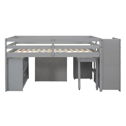 Lit mezzanine pleine taille avec bureau coulissant et 3 tiroirs