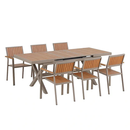 Ensemble de salle à manger d'extérieur extensible 7 pièces avec table extensible et 6 fauteuils