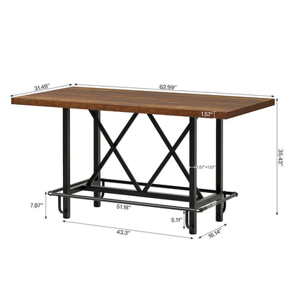 Tavolo da pub alto da 6 posti con poggiapiedi, tavolo da bar alto con piano in legno spesso e struttura in metallo per casa/cucina
