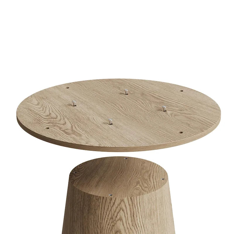 Table de salle à manger ronde pour 4-6 personnes, en bois naturel avec pied conique en bois, style rustique minimaliste