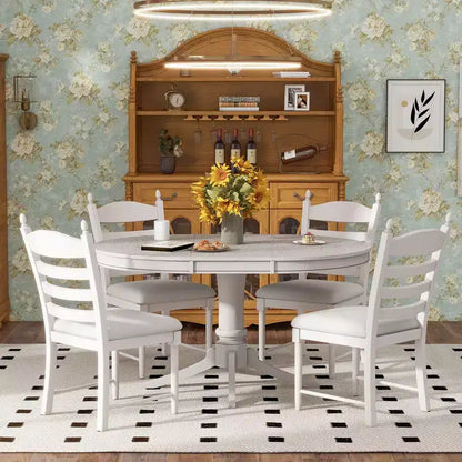 Set tavolo da pranzo rotondo allungabile per 4 persone, set da pranzo stile rustico e 4 sedie imbottite