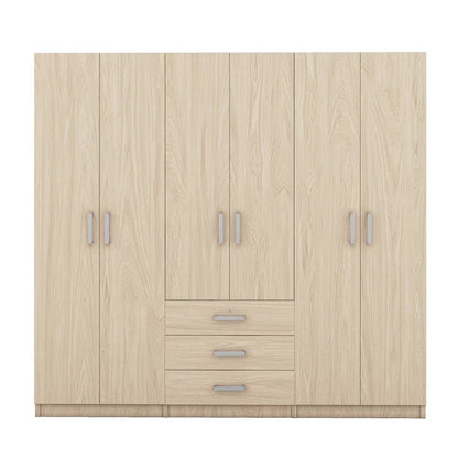 Armoire 6 portes en bois avec 3 grands tiroirs de rangement pour chambre à coucher