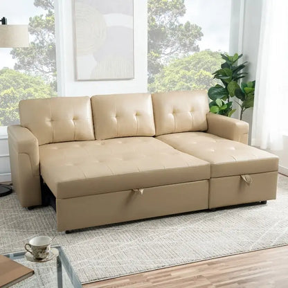 Divano sezionale reversibile con letto estraibile, chaise longue con contenitore nascosto, gambe durevoli,