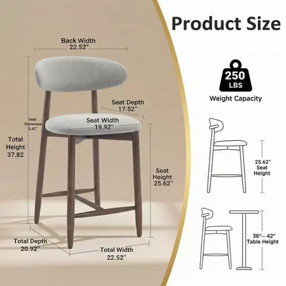 Lot de 2/4/6 tabourets de bar rembourrés Ora Maison à hauteur de comptoir avec tissu et finition noyer