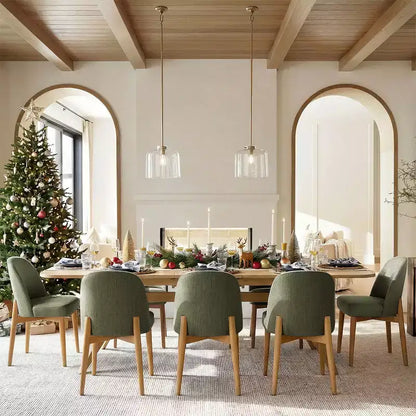 Set da pranzo 9 pezzi per 8 persone, tavolo allungabile con base a cavalletto e sedie imbottite con gambe in legno massello-Panipeachy