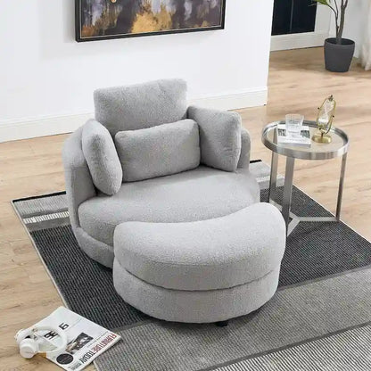 Poltrona a botte girevole di grandi dimensioni con pouf contenitore a forma di luna