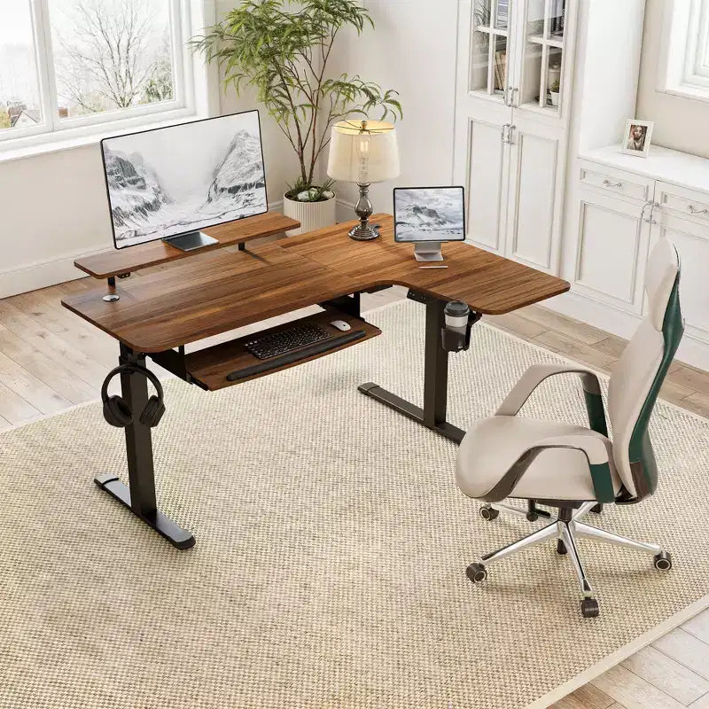 Scrivania angolare EUREKA ERGONOMIC 60x23 regolabile in altezza con set di accessori