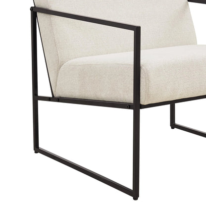 Poltrona moderna in tessuto beige chiaro con design salvaspazio per soggiorno