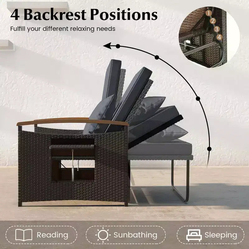 Set divano letto in rattan per esterni Costway con divanetto imbottito e poggiapiedi contenitore per veranda Beige/Blu marino/Rosso/Turchese/Nero/Grigio