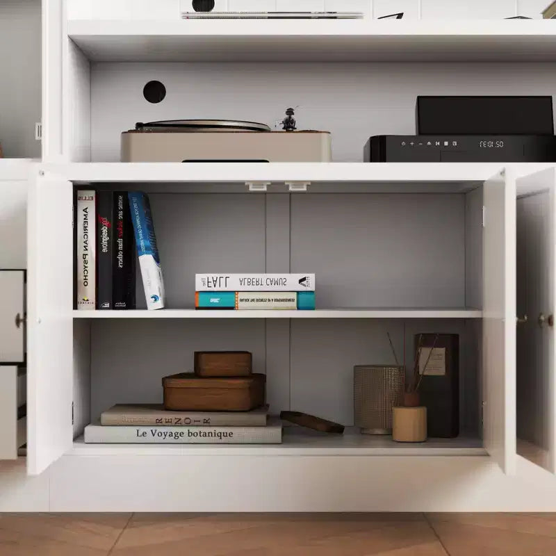 Famapy Mobile TV Bianco - Ampio Porta TV con Ante e Faretti LED per Soggiorno