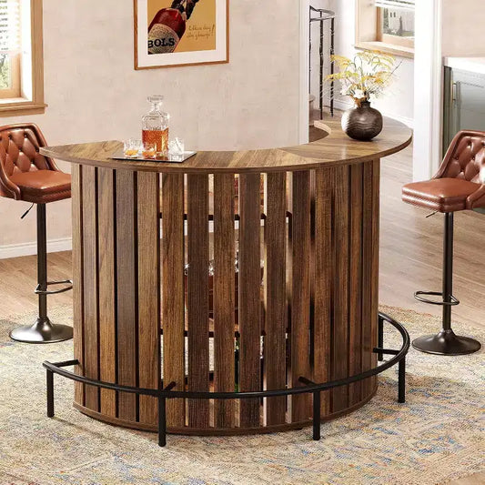 Tavolo da Bar a 4 Ripiani Lantine, H 100 cm con Poggiapiedi, a Forma di Arco, Mobile Bar Moderno per Casa, Pub, Soggiorno, Marrone Rustico.