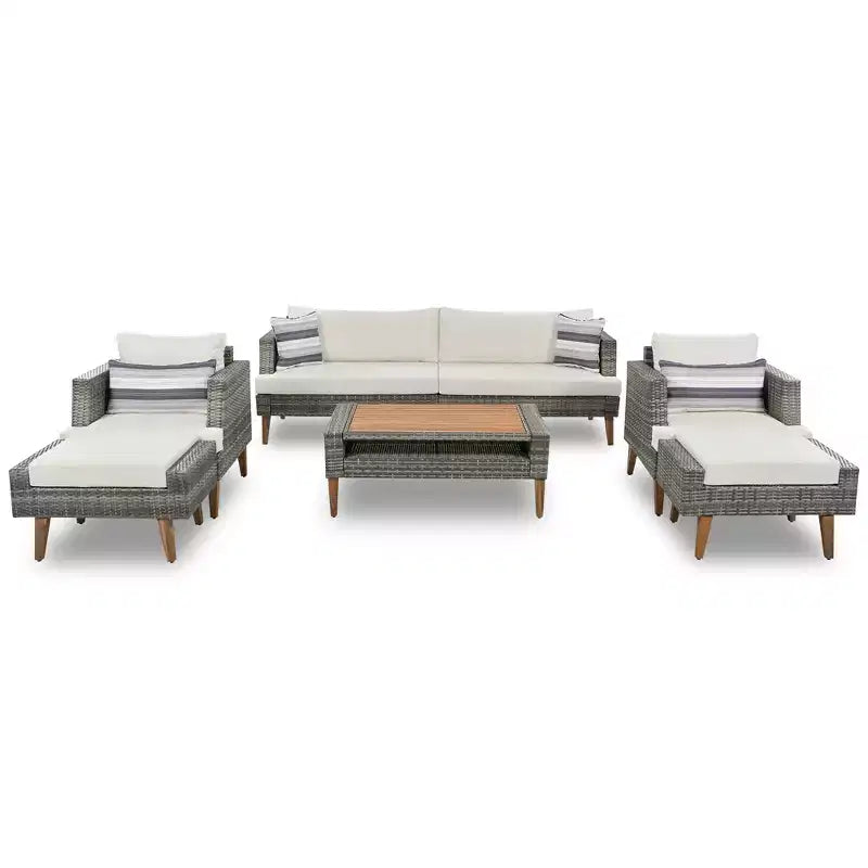Whisen Set Divani 6 Pezzi in Vimini PE Resistente alle Intemperie, Divano da Esterno in Rattan con Doppi Cuscini
