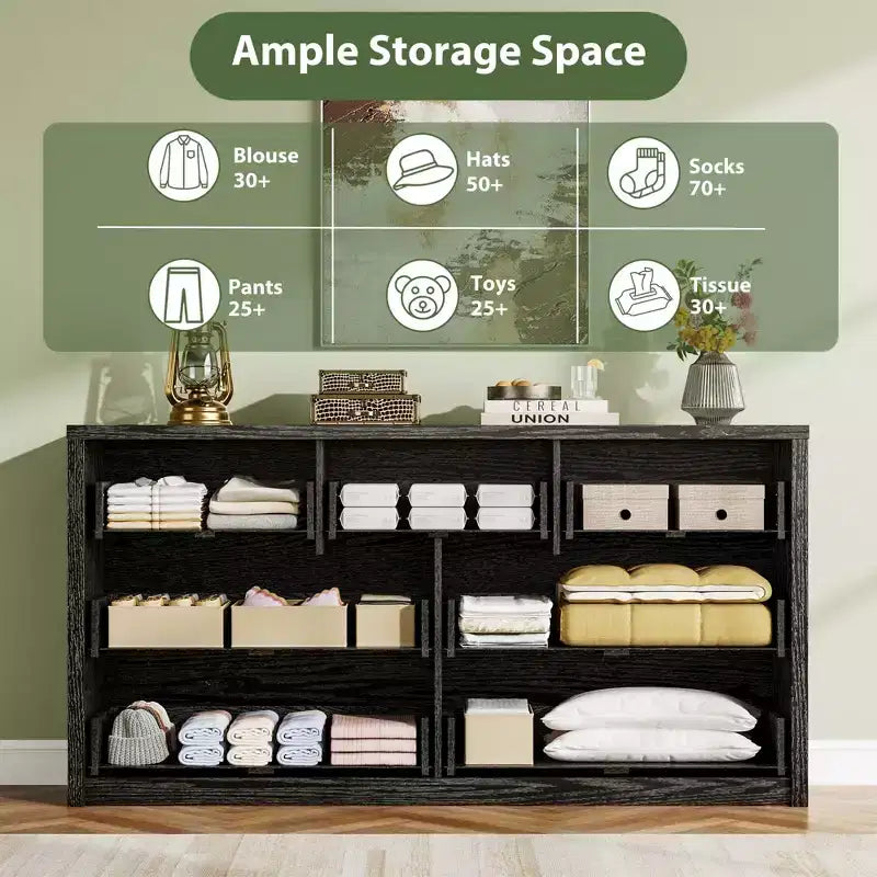 Comò Moderno Largo a 7 Cassetti per Camera da Letto, Grande Cassettiera in Legno con Organizzatore per Soggiorno, Corridoio e Ingresso